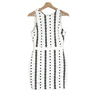English Factory Embroidered Sheath Dress Cutout Pom Pom White Black Sz S